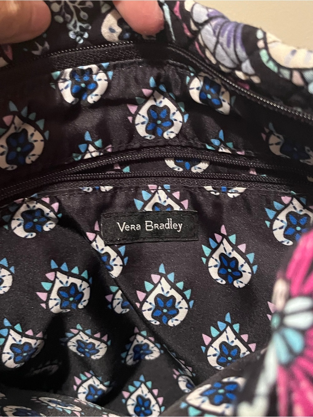 Vera Bradley Black Floral Quilted Shoulder Bag with Pink, Blue & Cream Accents - Picture 6 of 8